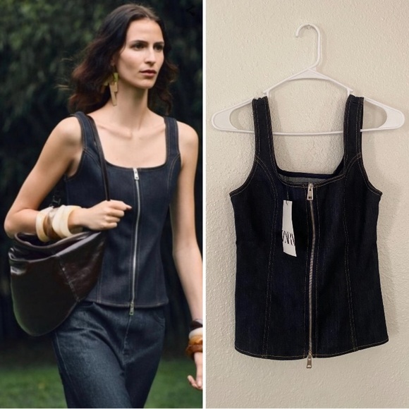 Zara Tops - NWT ZARA ZIPPERED DARK DENIM TANK TOP
ZW COLLECTION